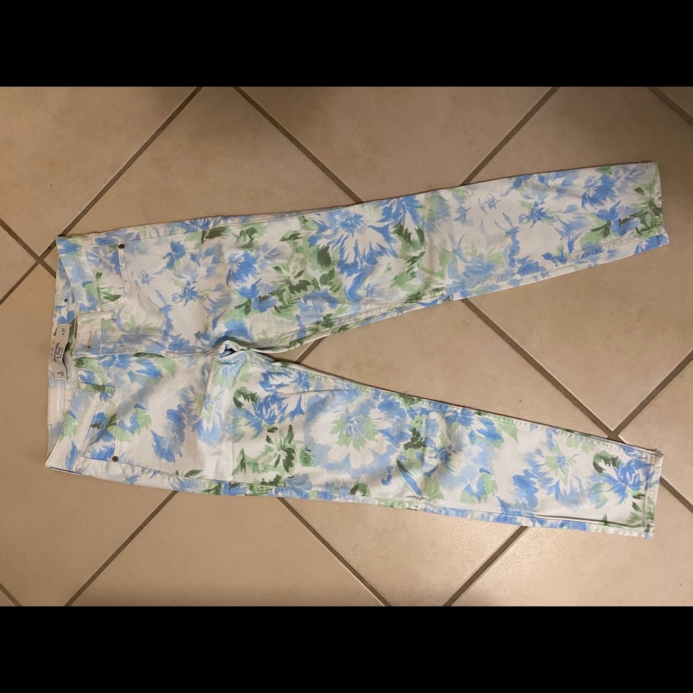 Abercrombie & Fitch Blue and Green Floral Jeans